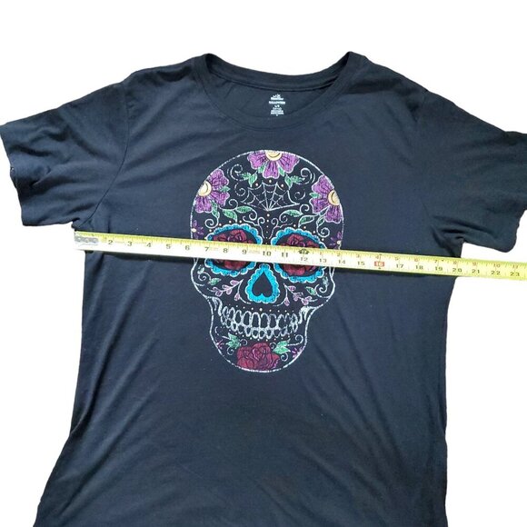 Sugar Skull GraphicT-shirt Blue, Green, Purple and Gold Women's Large - Picture 8 of 11